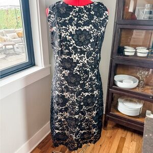 Beige by eci Black Lace Overlay Nude Lined Sleeveless Sheath Dress Size 14